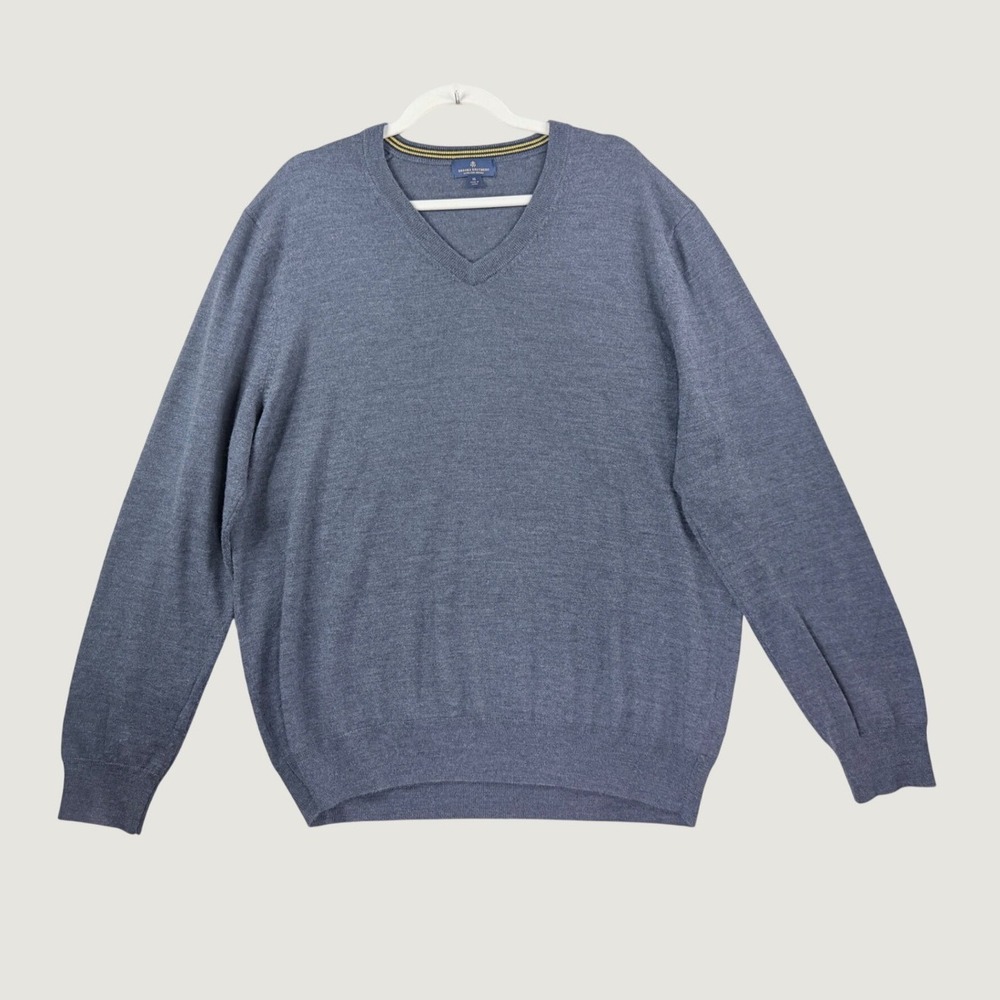 Brooks Brothers V-Neck Sweater Men XL Grey Excellent Extra Fine Merino Wool